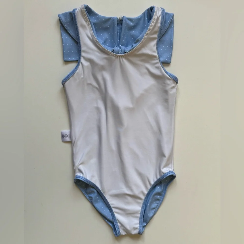 Minnow Girl's Mulberry Blue Dot Sailor One-Piece Swimsuit - Size 7/8T